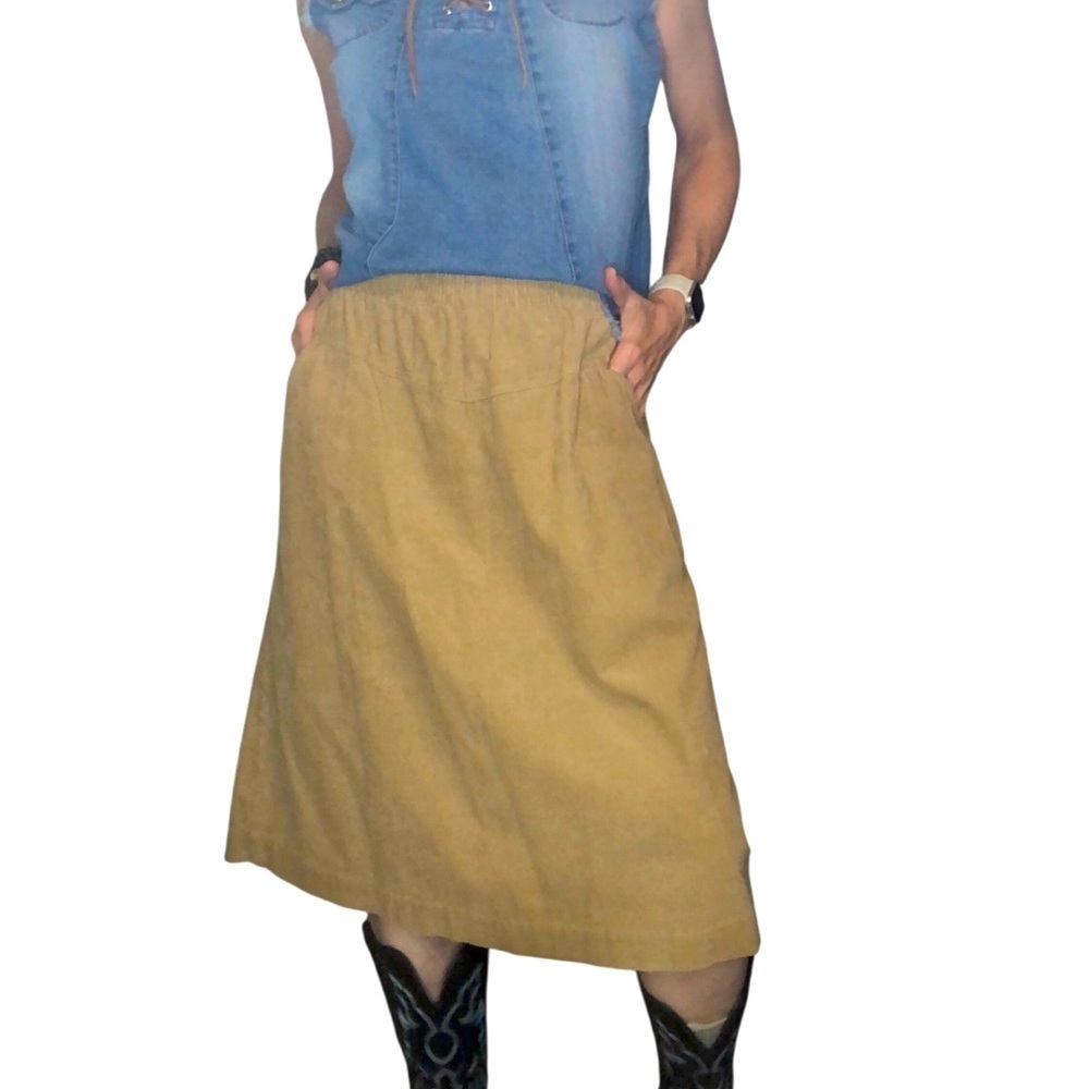 Vintage BFA Corduroy Midi Skirt Sz 18W Cotton Tan Full Pockets Casual Western